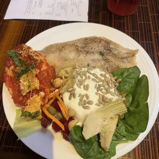 Whitefish, stuffed shell, tossed salad.