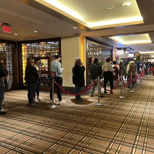 a line of people waiting in line