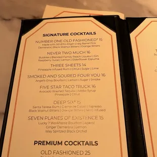 Signature Cocktail Menu