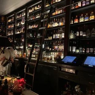 Some of the extensive whiskey selection behind the bar