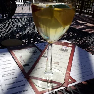 Enjoying a Carmel Apple Sangria on the patio after a tasting