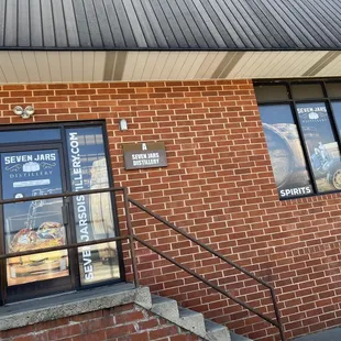 the entrance to a brick building