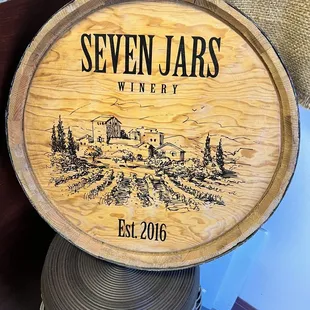 a barrel of wine on display