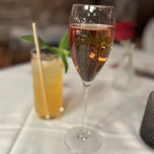 Papaya lemonade and bubbly rose