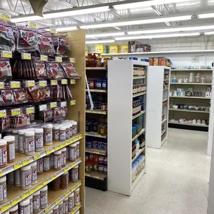 shelves of products in a store