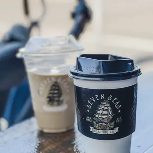 two cups of coffee on a table