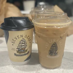 Hot Brewed Coffee &amp; Iced Caramel Latte