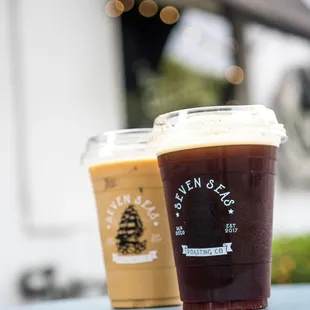 two cold drinks on a table