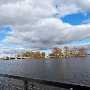 a view of a river and bridge