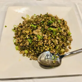 a plate of food with a spoon