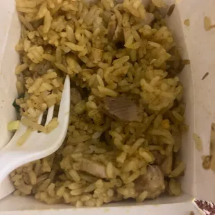 Singapore style fried rice with chicken