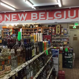 Liquor store interior.