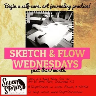 Monthly sub entitles you to drop in every Wednesday all month long for art journaling and sketching time!