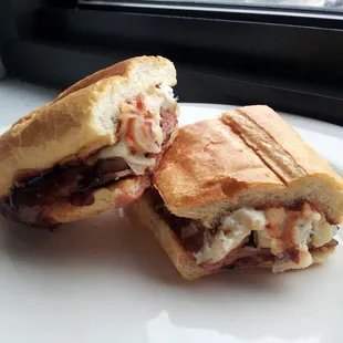 Unforgiven: roast beef, potato salad, melted provolone cheese, bbq sauce on toasted sub roll