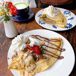 Paris Sweet Crepe and Cinnamon Toast Sweet Crepe with Matcha Latte