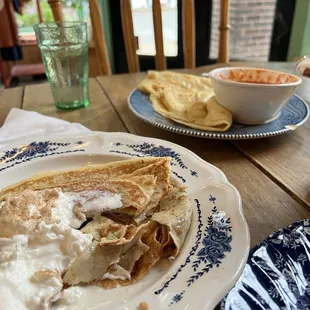 Cinnamon Toast Sweet Crepe and cheese crepe with tomato soup