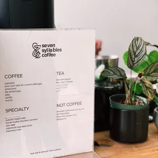 a menu for a coffee shop