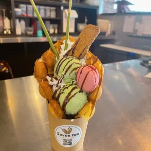 Egg Waffle Matcha Ice Cream