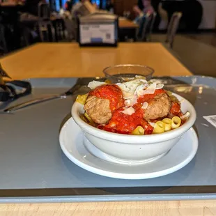 little pasta with chicken meatballs $13