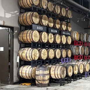 Barrels aging below sea level.