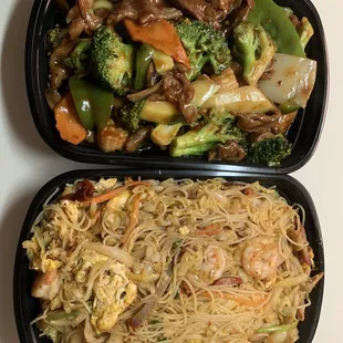 Hunan beef and Singapore Mai Fun