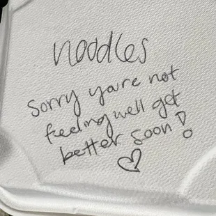 Cute note for my daughter from our waitress