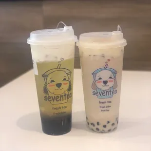Creme Brûlée Milk Tea (right) &amp; Four Seasons Cheesetop (left)