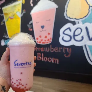 Strawberry Bloom with strawberry poping boba