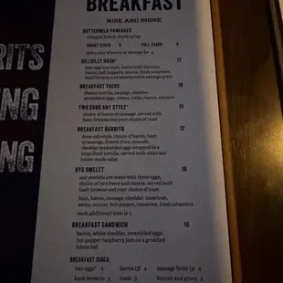 Breakfast menu available 24/7