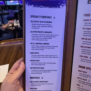 Menu - specialty cocktails