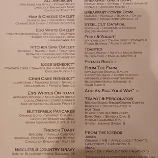 Breakfast menu
