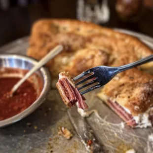 Italian meat calzone inside