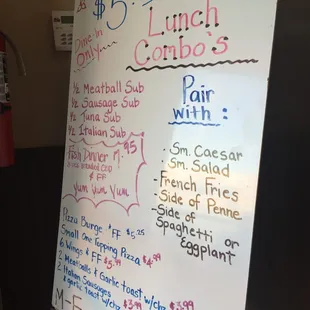 a menu for lunch