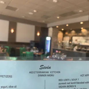 SEVIN Restaurant and partial menu