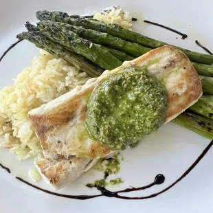 Grilled Fish with fresh Asparagus & saffron rice