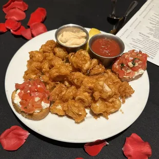 Crispy Calamari Rings - they also gave us two pieces of the Tomato Basil Goat Cheese Crostini