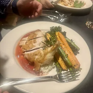 Windy meadows farm chicken with cauliflower risotto and veggies - verrry good!