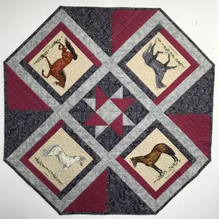 Thread Painted Horses on Table Topper