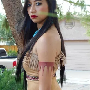 Pocahontas costume Ly made from scratch for More to the Story Entertainment.
