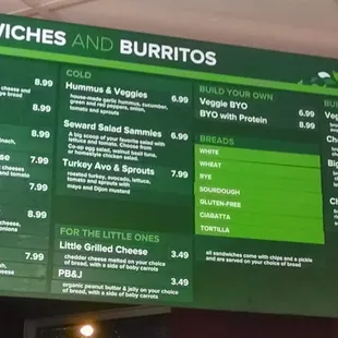 Deli menu! Try the avocado/turkey and the Reuben.