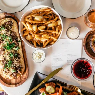 a variety of food items on a table
