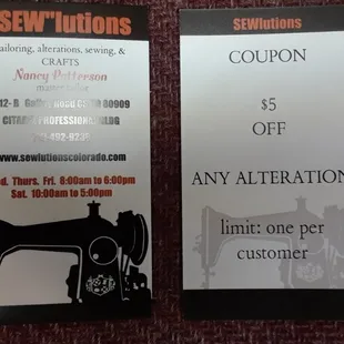 New coupon available at SEWlutions, Casual Male XL,
El Dorado Cleaners, and Continental Cleaners