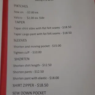 Sample charges for Military uniforms