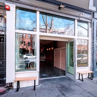 the entrance to the restaurant