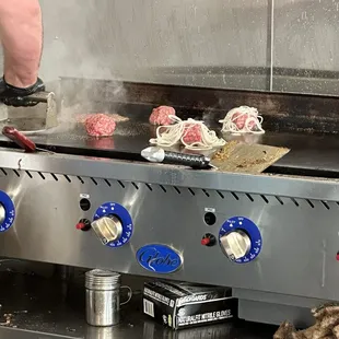 Cooking burgers on the flat top