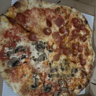 1/2 pepperoni and 1/2 mushroom.