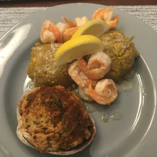 This is shrimp mofongo with a baked clam