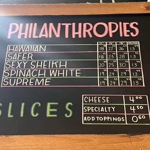 a menu for a pizza restaurant