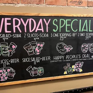 a menu on a chalkboard