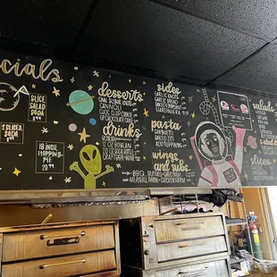 a menu on a blackboard